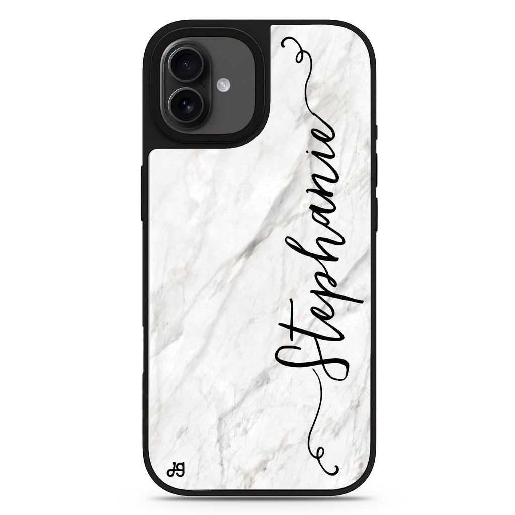 Vertical Cursive & Marble Sleek personalized name handwritten name typography abstract art iPhone 17 mirror case