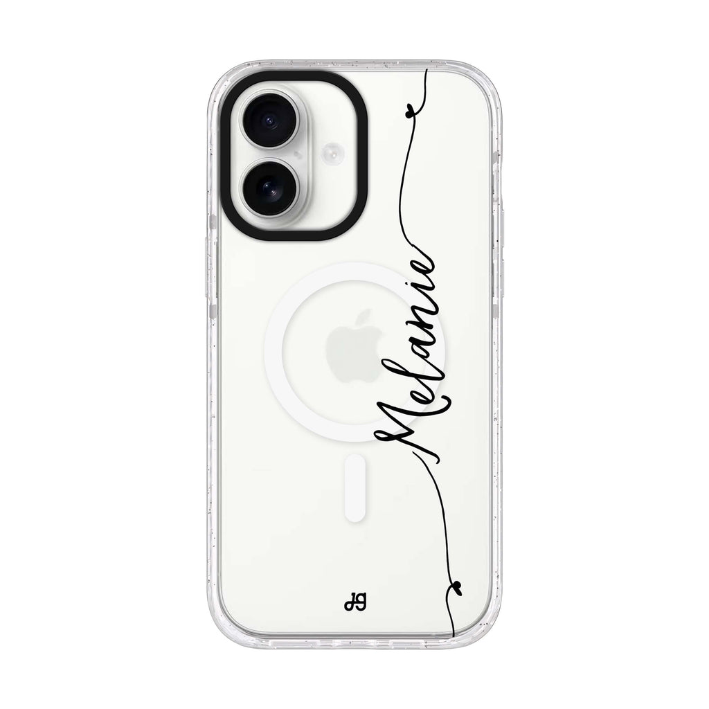 Heart Word personalized name iPhone 17 ultra clear MagSafe case, front product view