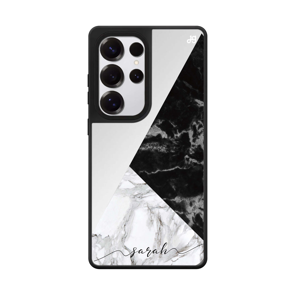 Custom Black And White Marble Samsung Galaxy S25 S24 S23 Ultra mirror case, front view