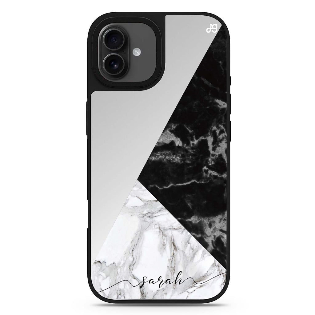 Black And White Marble personalized name abstract art iPhone 17 mirror case