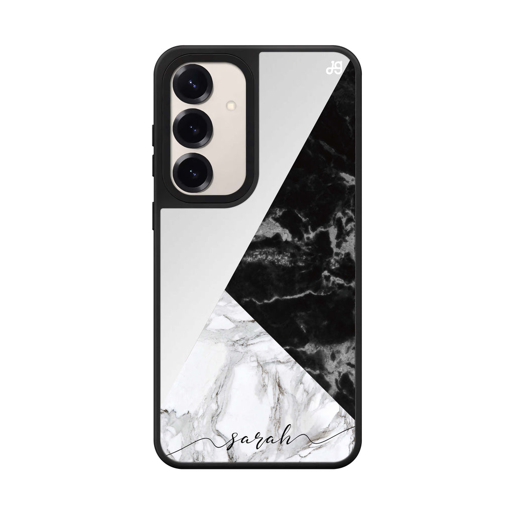 Custom name Black and White Marble Style 2 Samsung Galaxy mirror case front view