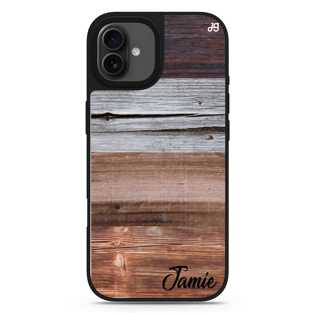 Wood Grain Varigegated personalized name iPhone 17 mirror case