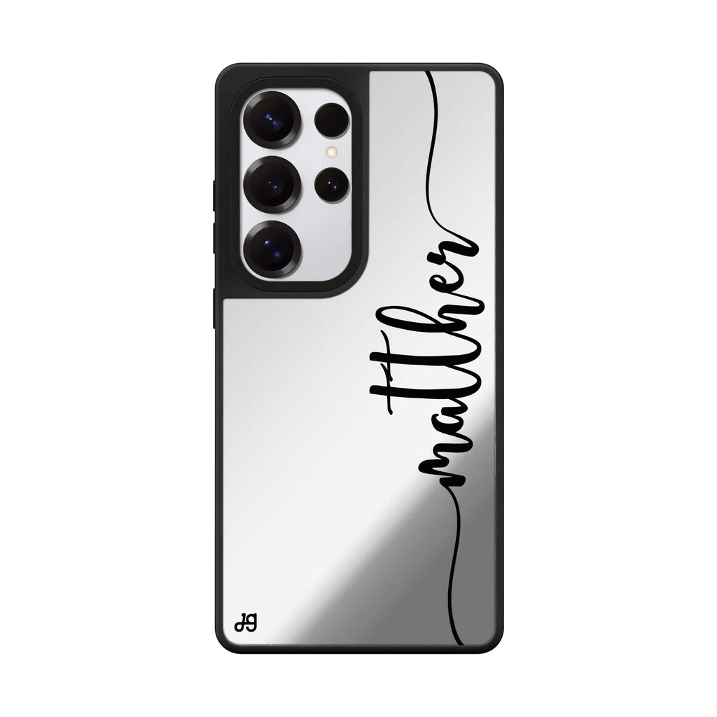 Custom Vertical Script Handwritten Custom Samsung Galaxy S25 S24 S23 Ultra mirror case, front view