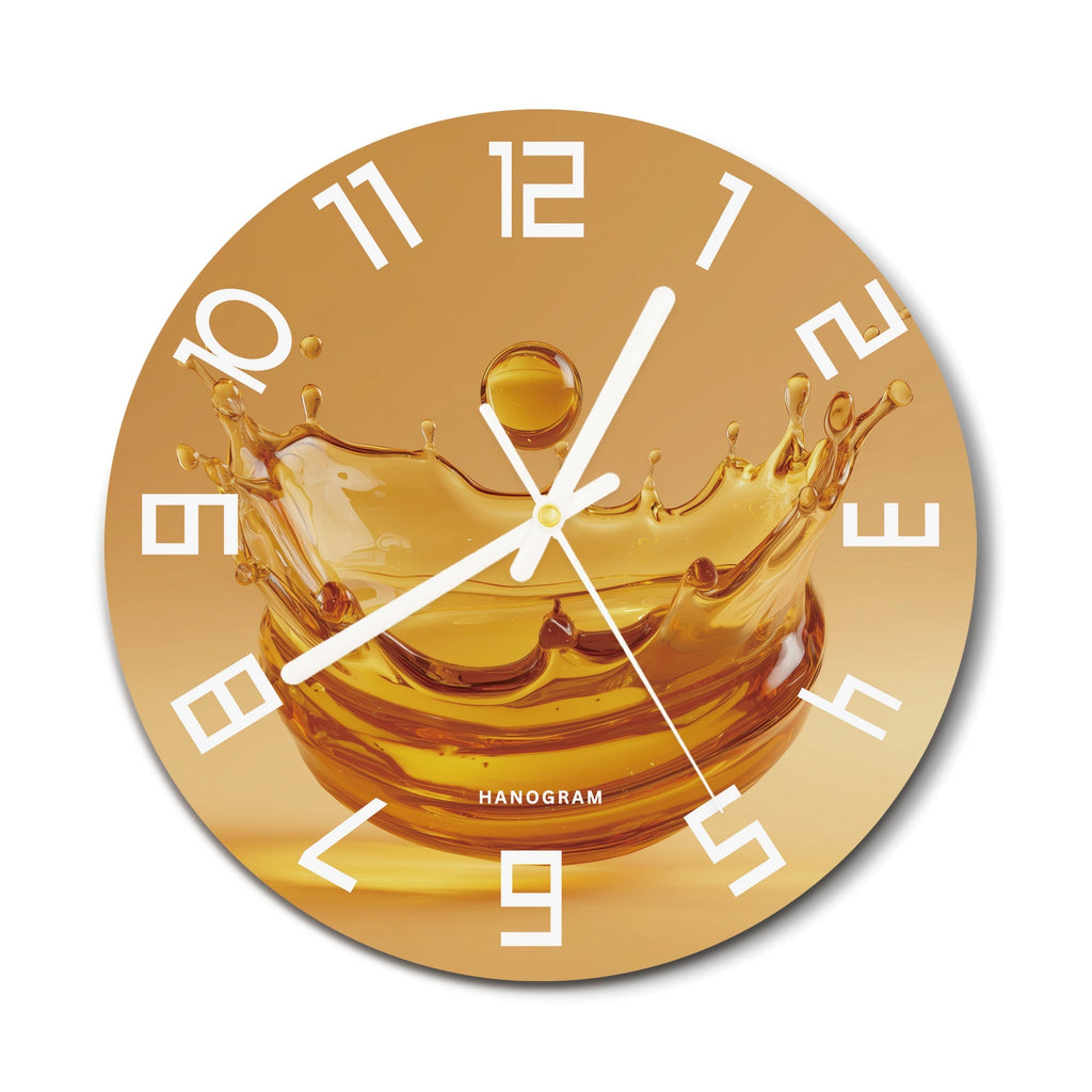 Golden Crown Splash premium glass wall clock, gold accent home decor clock, main view