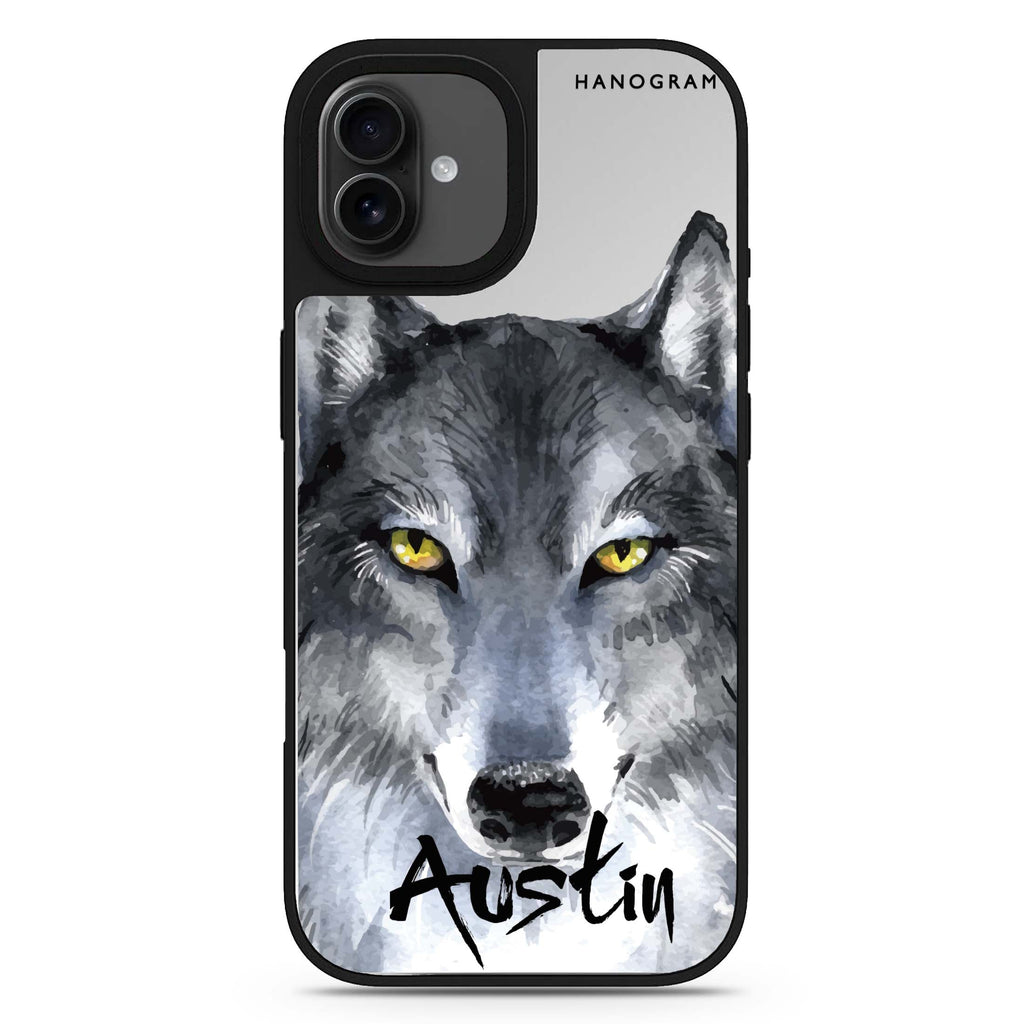 Snow Wolf personalized name christmas design iPhone 17 mirror case