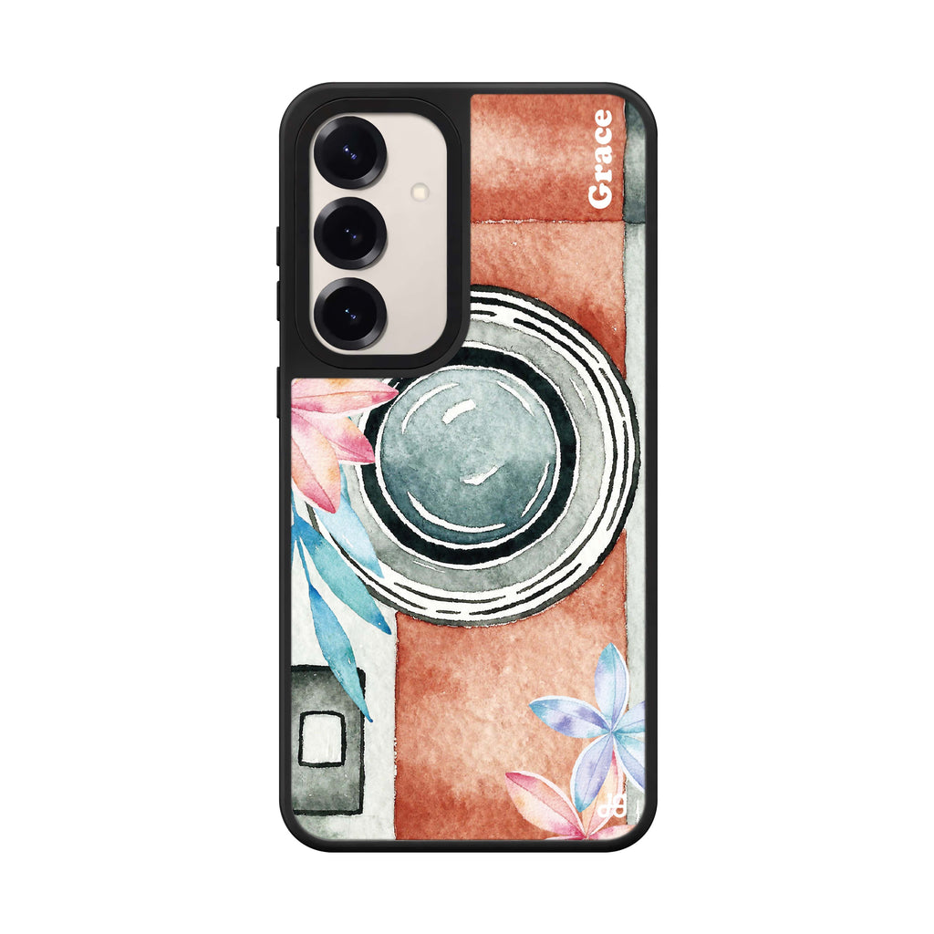 Custom name Watercolor Camera Samsung Galaxy mirror case front view