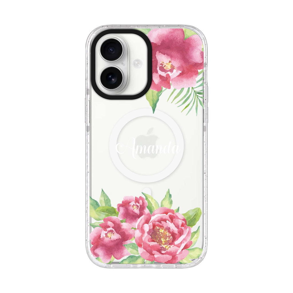 Watercolor Paeonia personalized name iPhone 17 ultra clear MagSafe case, front product view