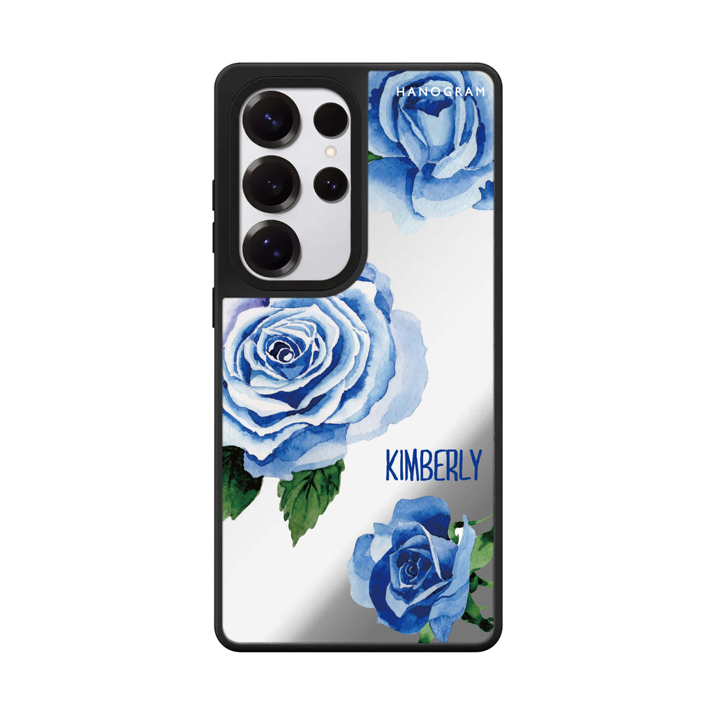Custom Blue Rose Samsung Galaxy S25 S24 S23 Ultra mirror case, front view