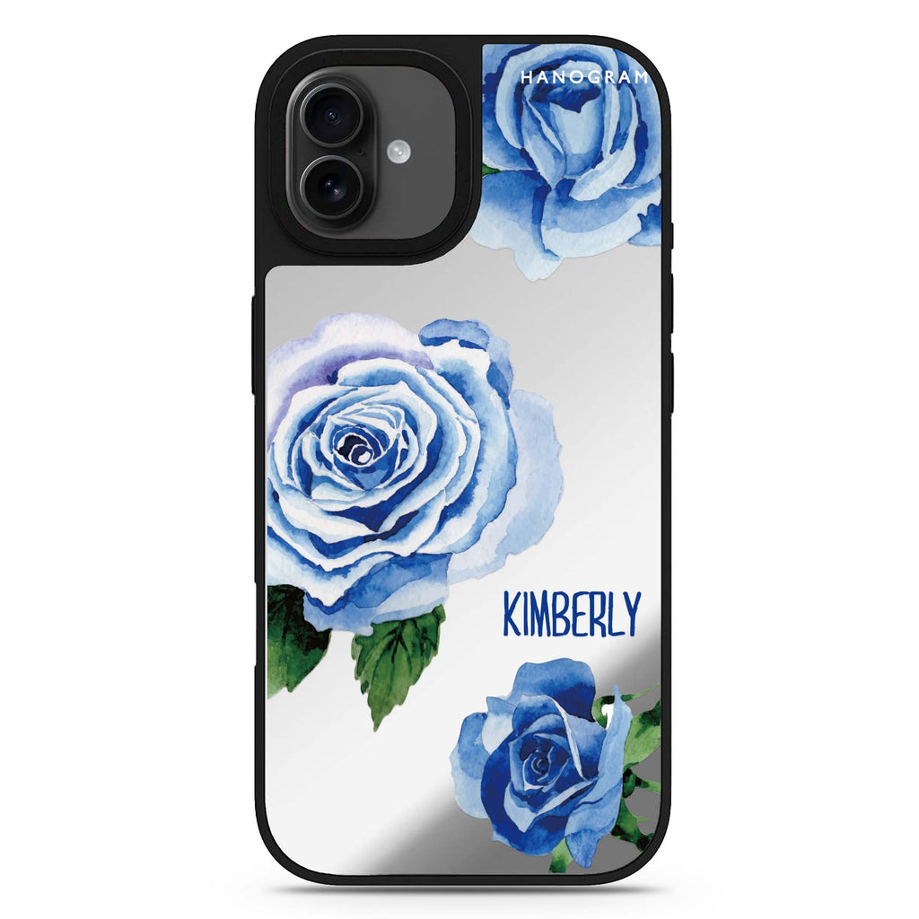 Blue Rose personalized name floral design iPhone 17 mirror case