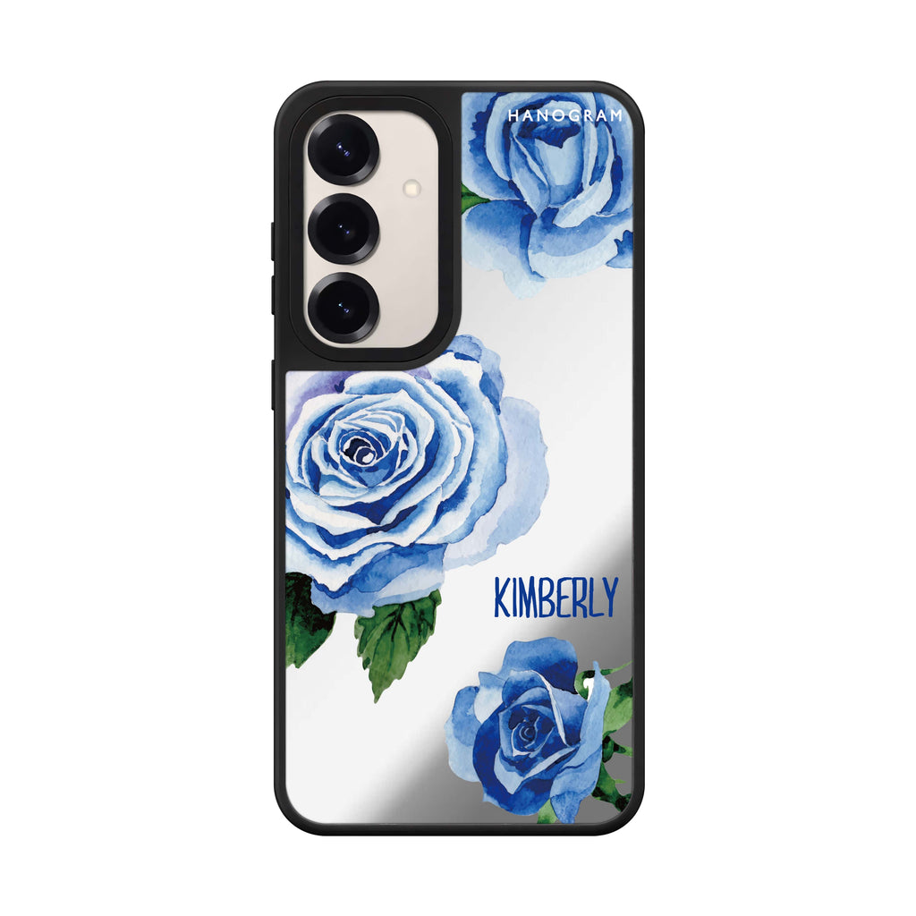 Custom name Blue Rose Samsung Galaxy mirror case front view