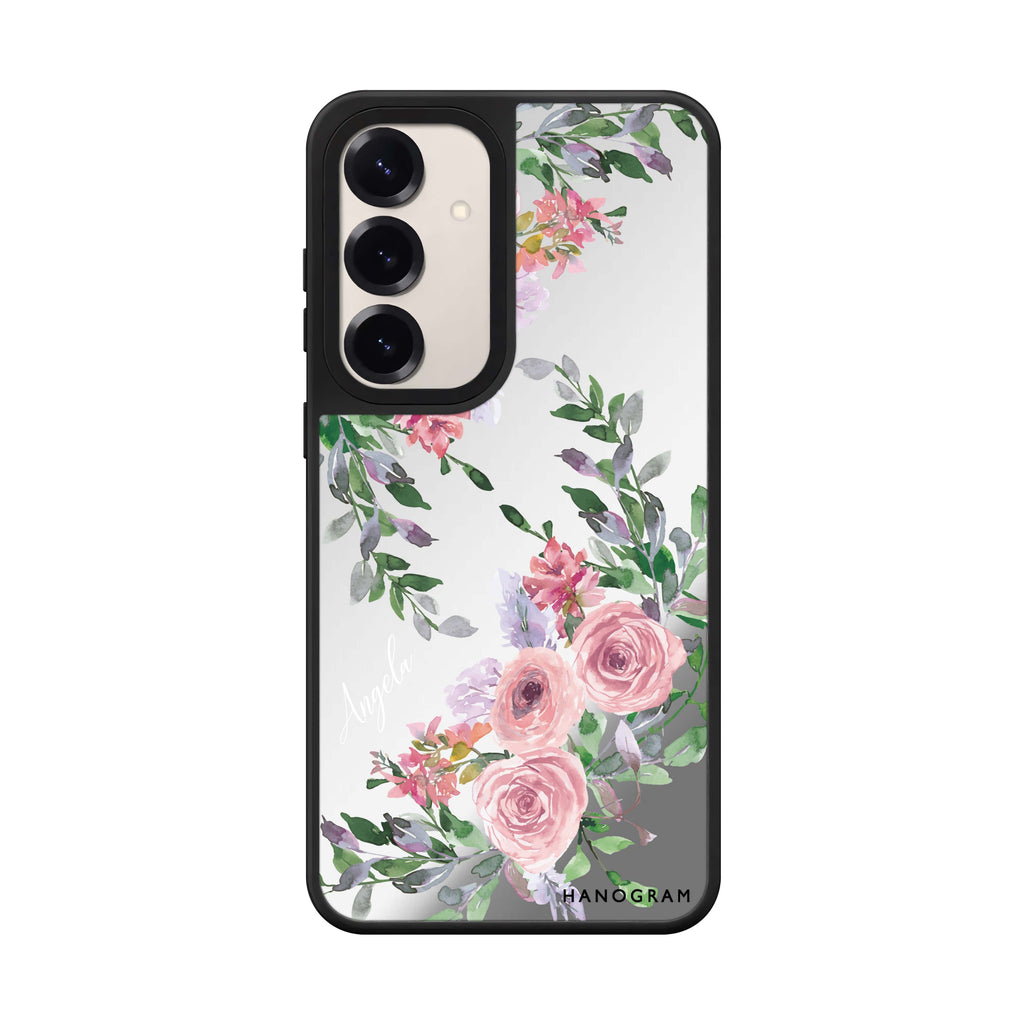Custom name Lucy Watercolor Rose Samsung Galaxy mirror case front view