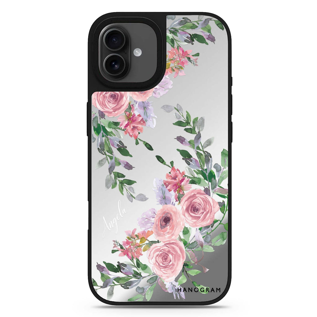 Lucy Watercolor Rose personalized name floral abstract art iPhone 17 mirror case