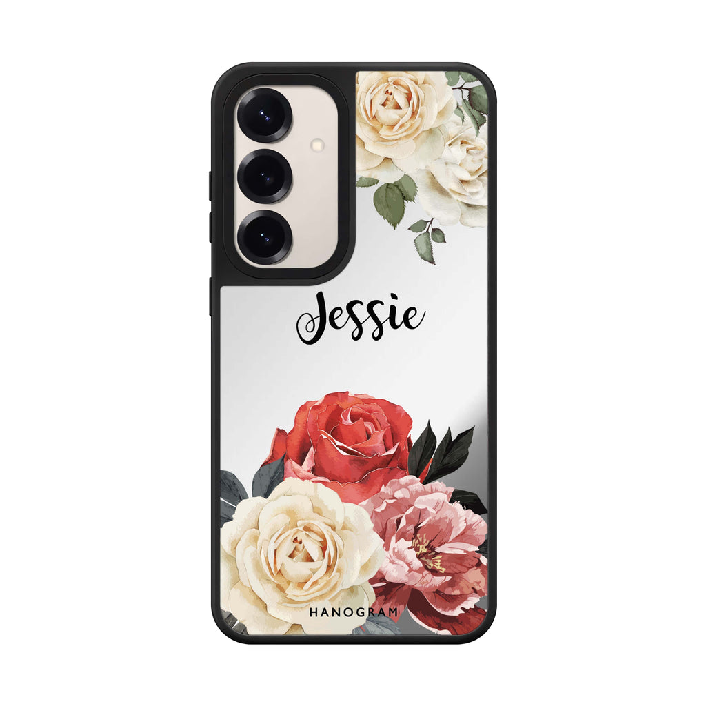 Custom name Vintage Floral Samsung Galaxy mirror case front view