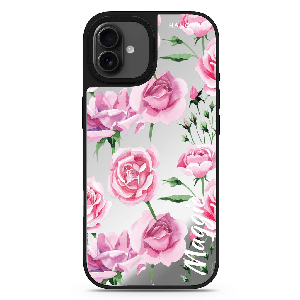 Pink Rose personalized name floral design iPhone 17 mirror case