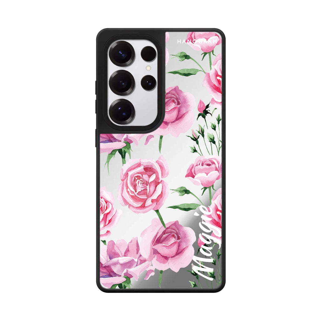 Custom Pink Rose Samsung Galaxy S25 S24 S23 Ultra mirror case, front view