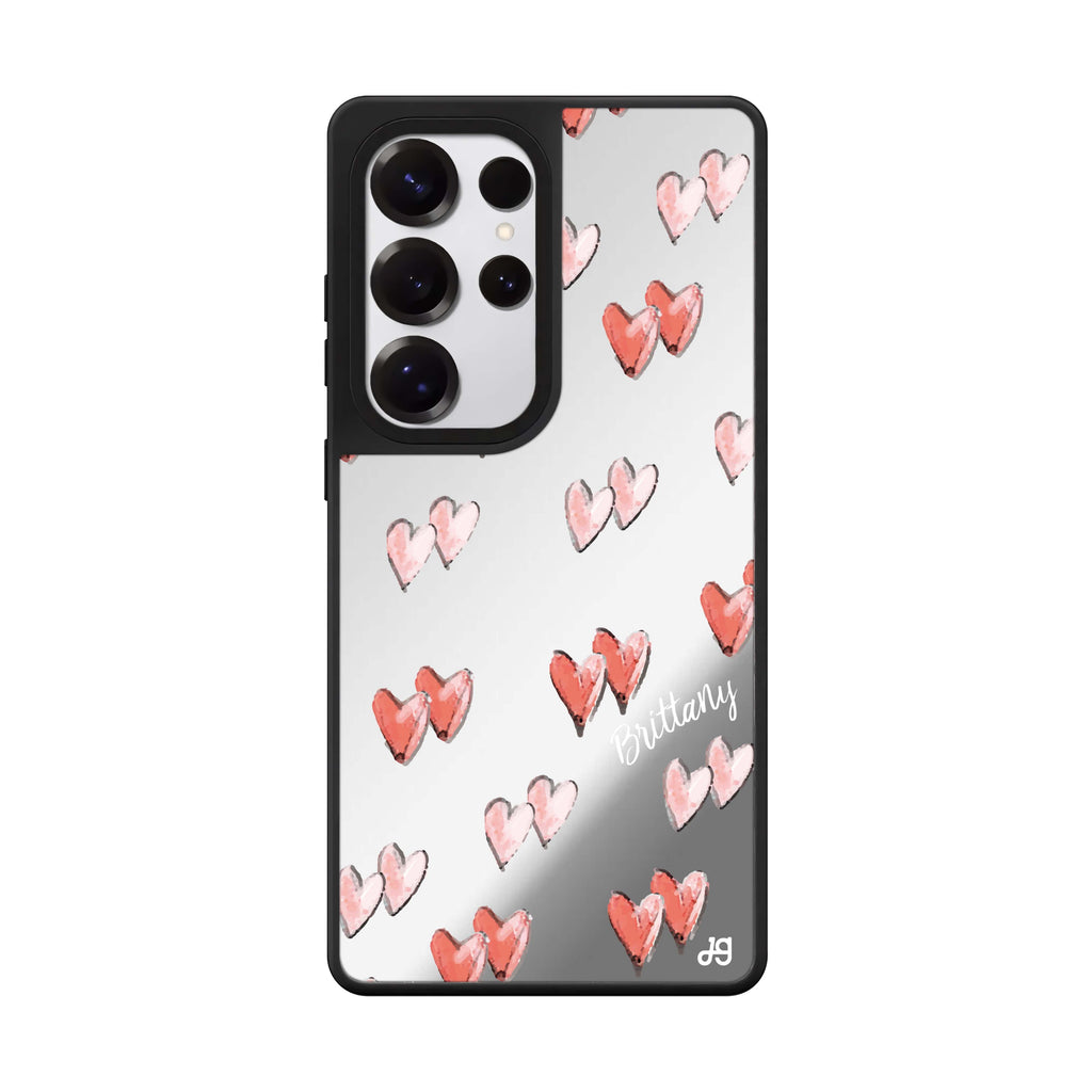 Custom Double Heart Samsung Galaxy S25 S24 S23 Ultra mirror case, front view
