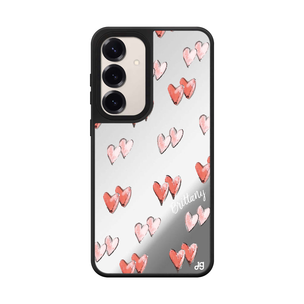 Custom name Double Heart Samsung Galaxy mirror case front view