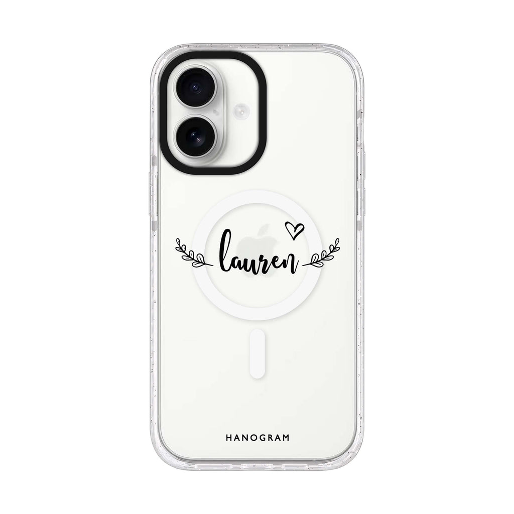 Sleek personalized name iPhone 17 ultra clear MagSafe case, front product view
