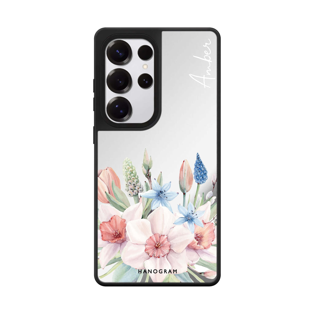 Custom My Glamour Floral Samsung Galaxy S25 S24 S23 Ultra mirror case, front view