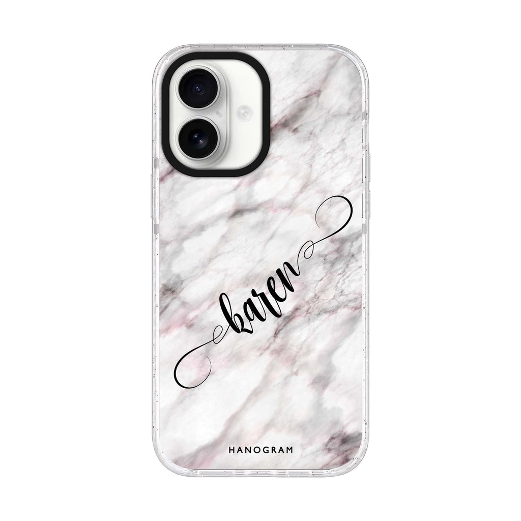 Cursive Name & Marble personalized name iPhone 17 ultra clear MagSafe case, front product view