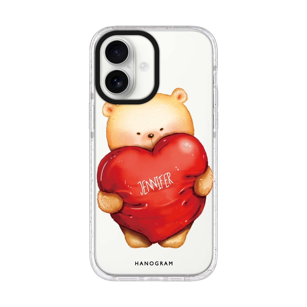 Bear Hug personalized name iPhone 17 ultra clear MagSafe case, front product view