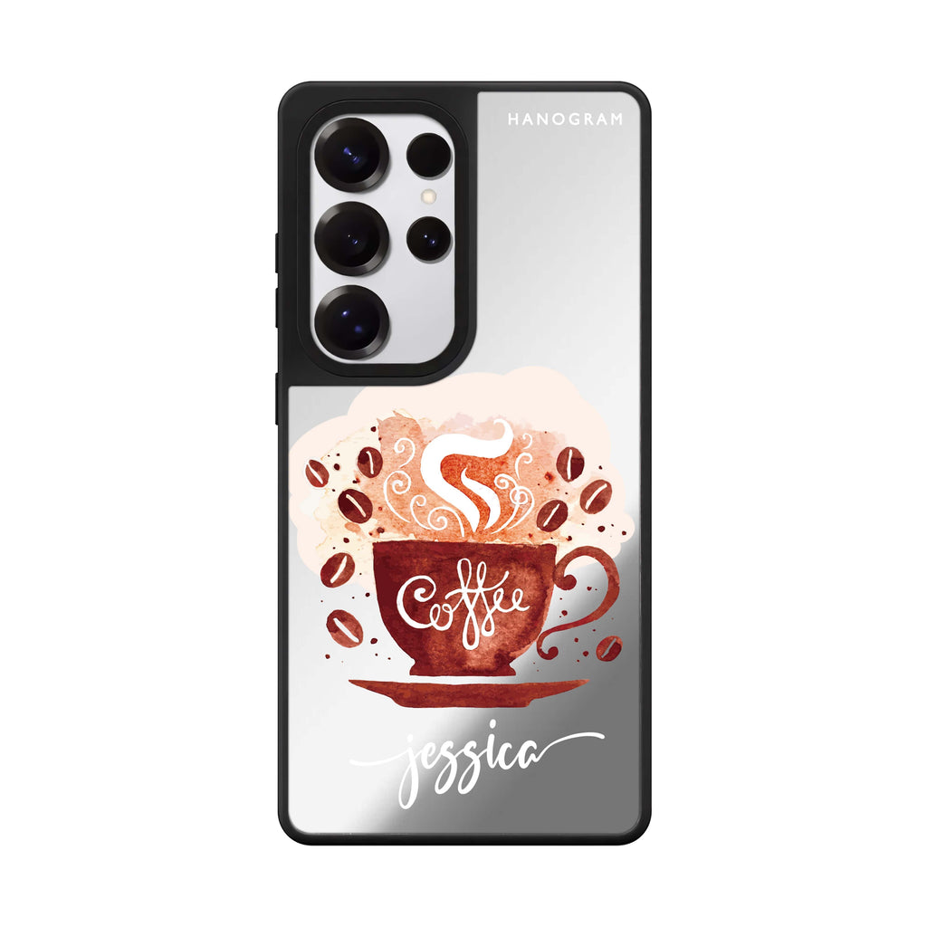 Custom Fragrant Coffee Samsung Galaxy S25 S24 S23 Ultra mirror case, front view