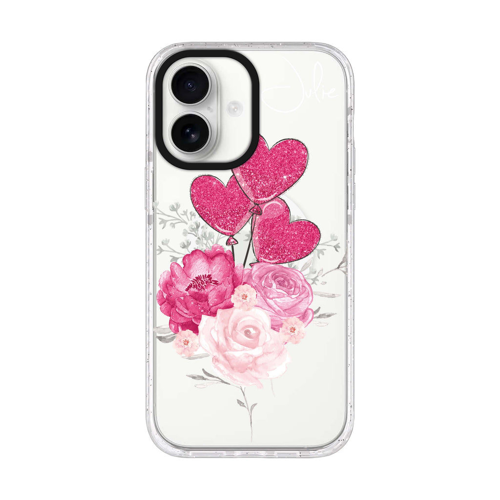Sweet Heart With Rose personalized name iPhone 17 ultra clear MagSafe case, front product view