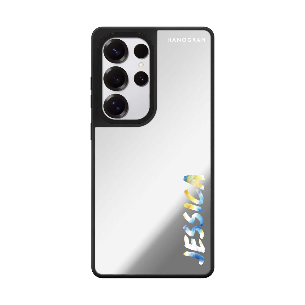 Custom My Watercolour Name Samsung Galaxy S25 S24 S23 Ultra mirror case, front view
