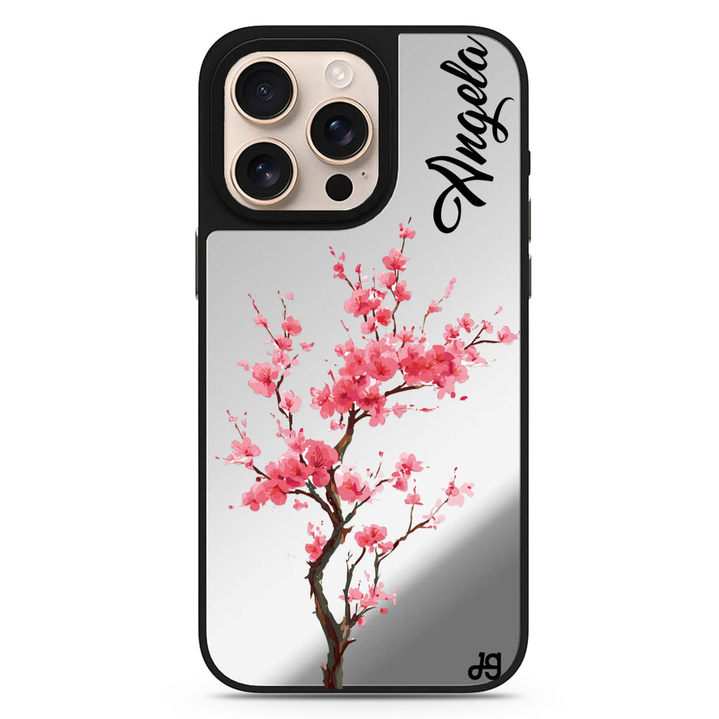 Pink Sakura personalized name cute aesthetic design iPhone 16/15/14 Pro Max & Pro mirror case