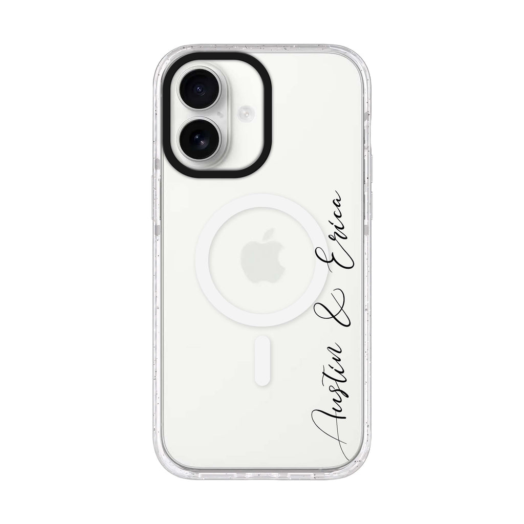 Handwritten You And Me personalized name iPhone 17 ultra clear MagSafe case, front product view