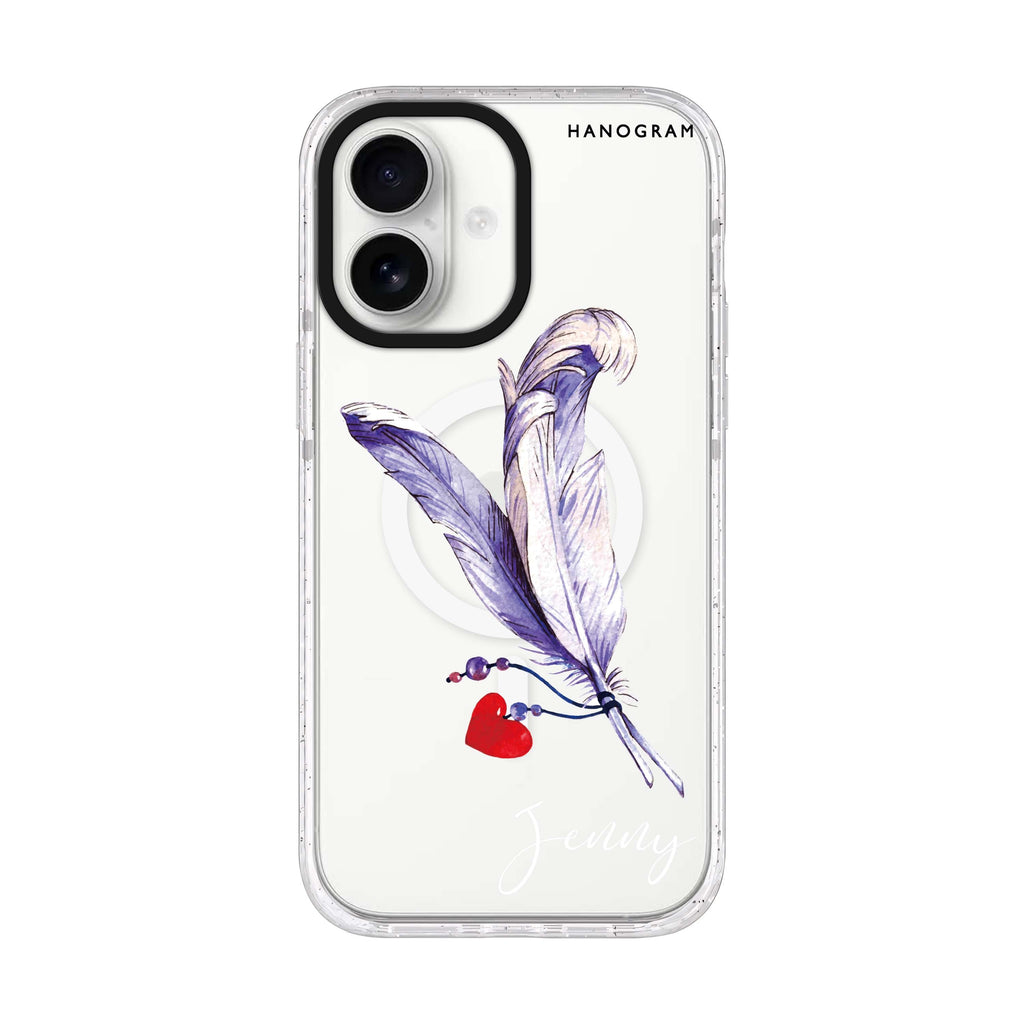 Feather personalized name iPhone 17 ultra clear MagSafe case, front product view