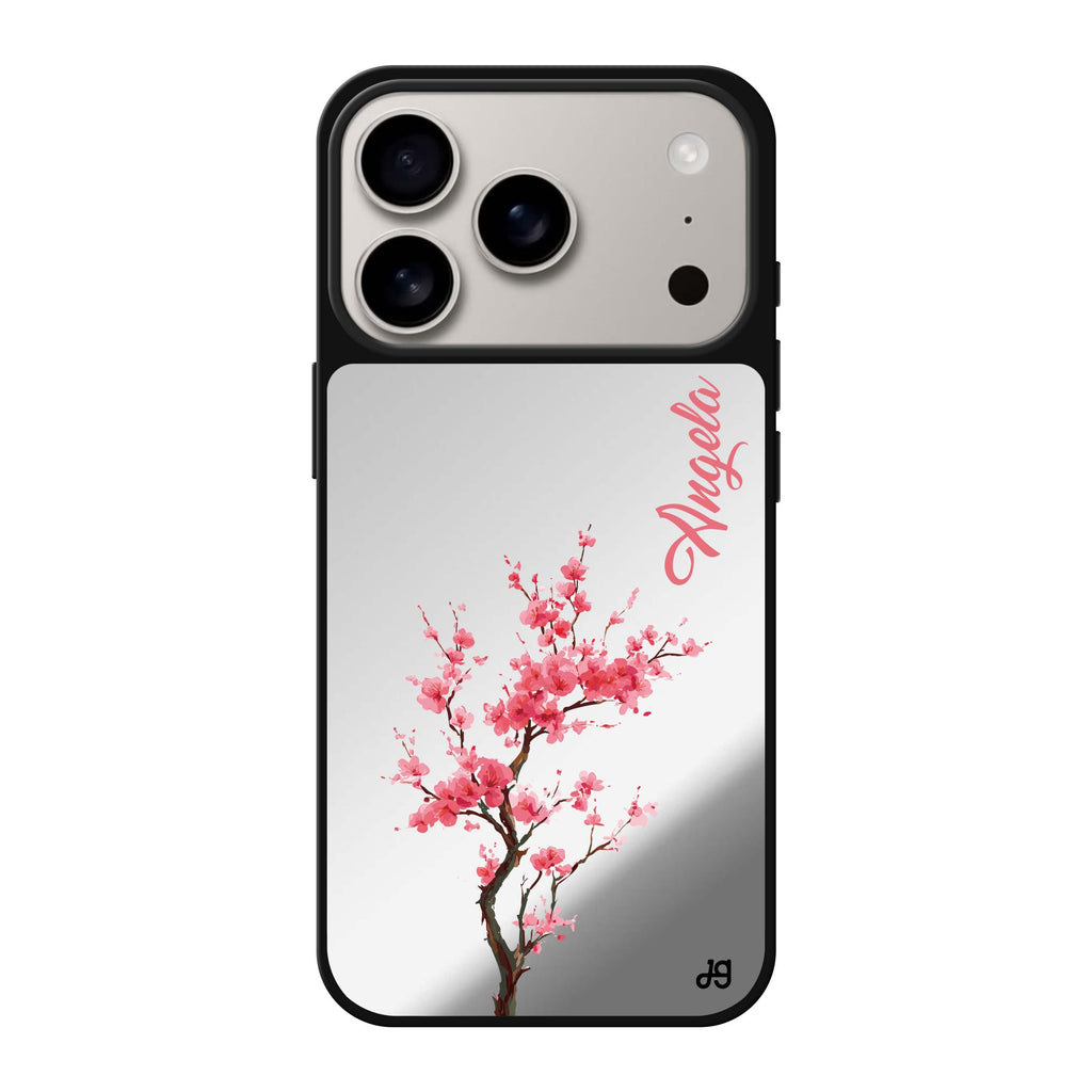 Pink Sakura personalized name pink spring flower floral iPhone 17 Pro Max mirror case