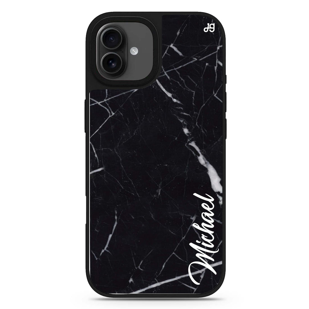 Black Marble – Deep Love personalized name heart abstract art iPhone 17 mirror case