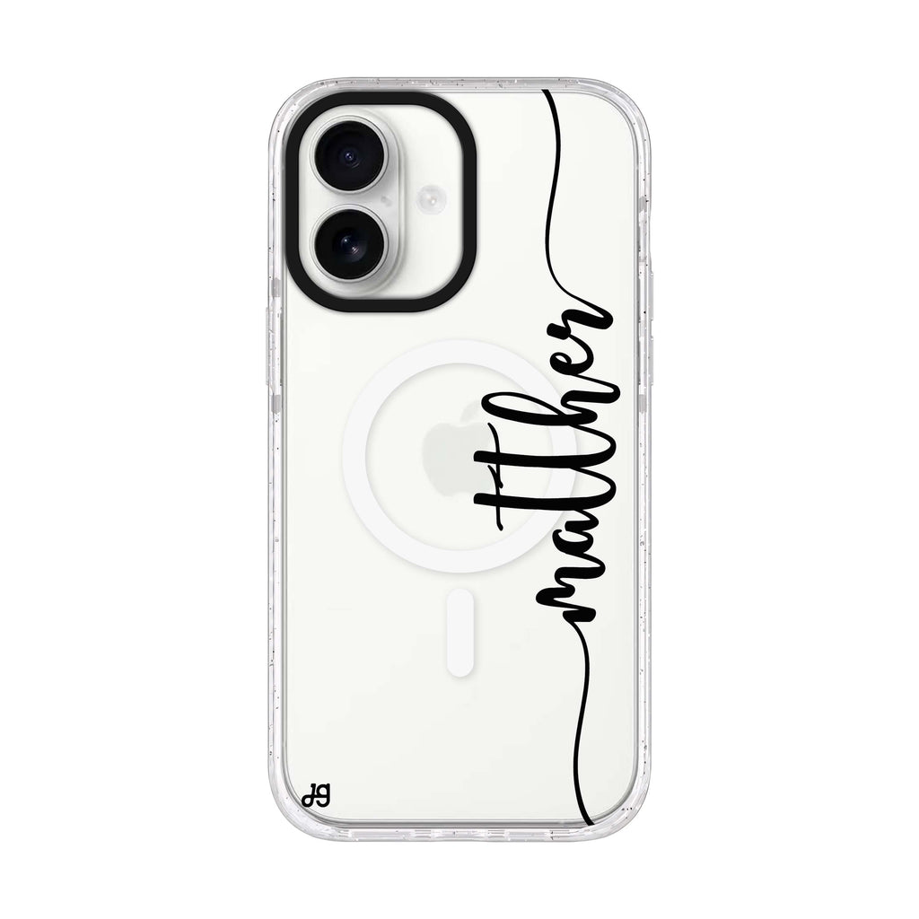 Vertical Script Handwritten Custom personalized name iPhone 17 ultra clear MagSafe case, front product view