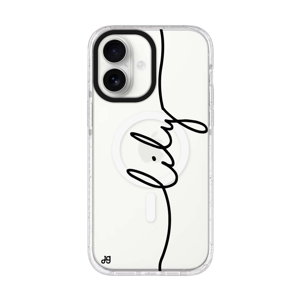 Vertical Handwritten II personalized name iPhone 17 ultra clear MagSafe case, front product view