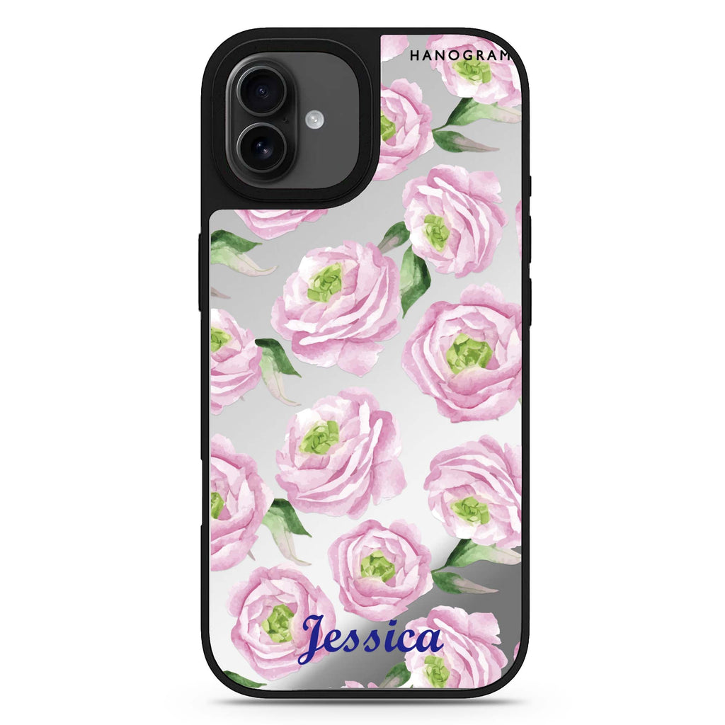 Watercolor pink floral personalized name abstract art iPhone 17 mirror case