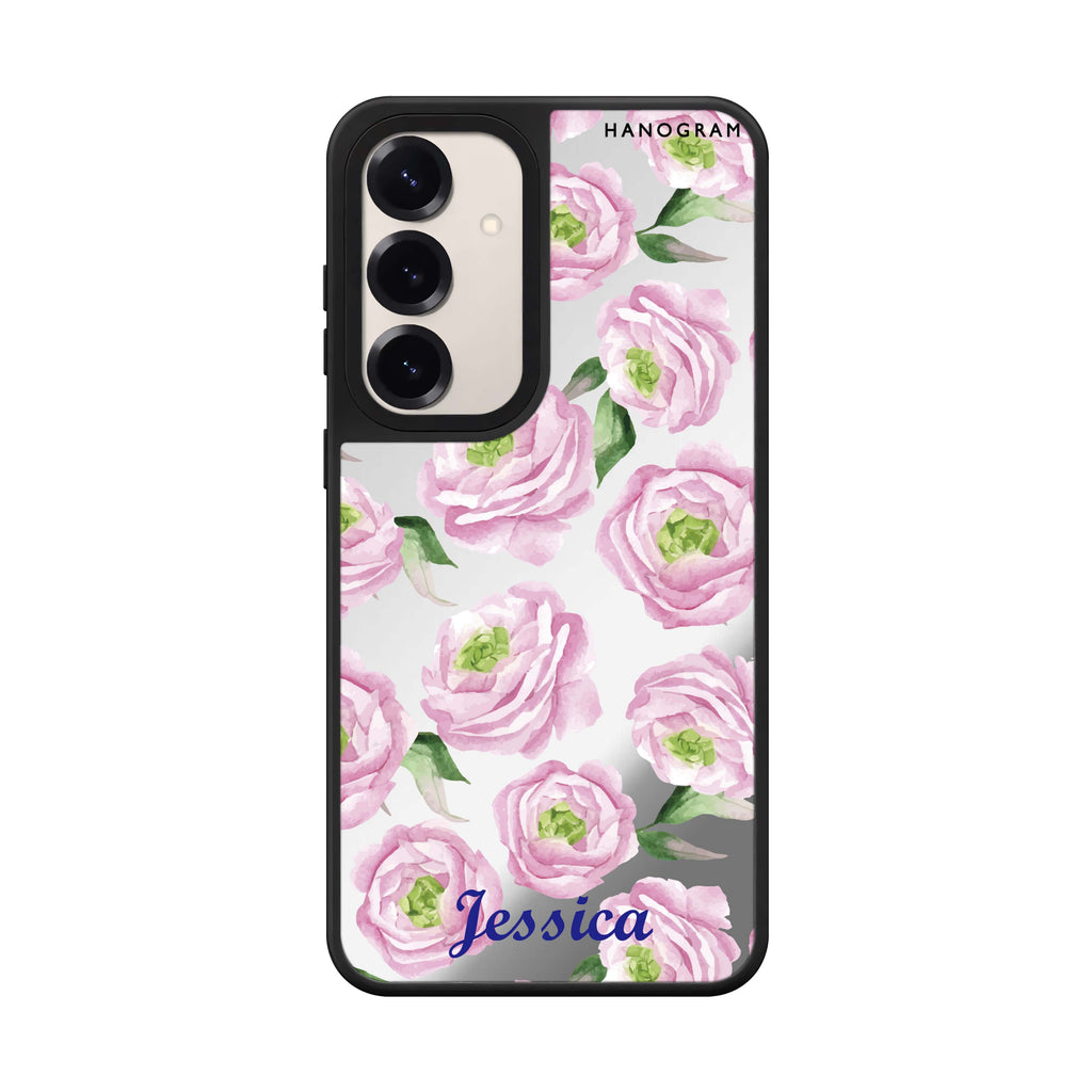 Custom name Watercolor Pink Floral Samsung Galaxy mirror case front view