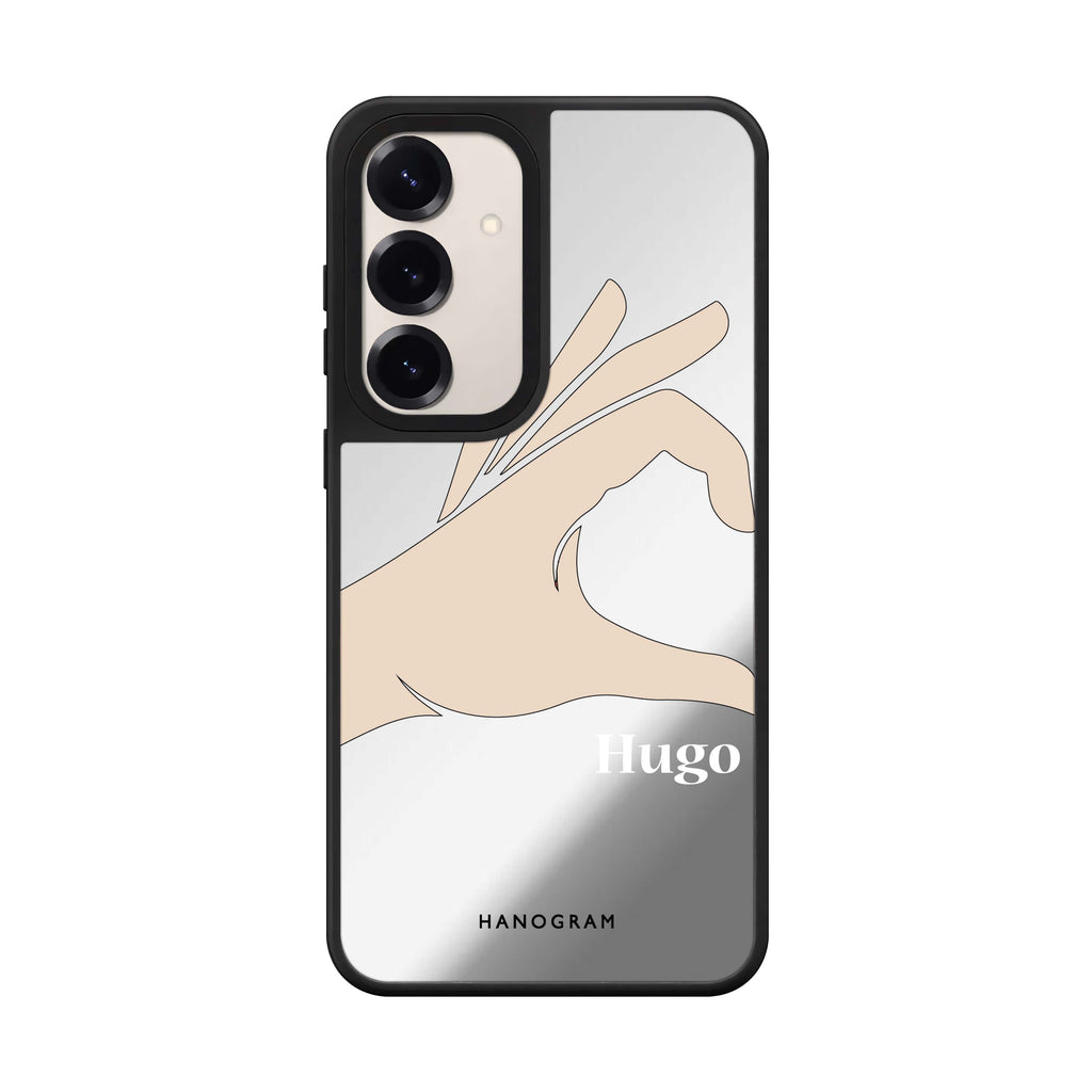 Custom name Left Hand Heart Samsung Galaxy mirror case front view