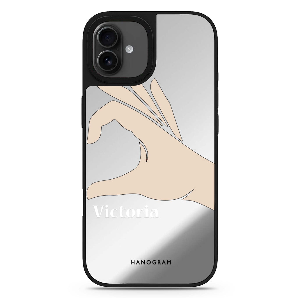 Right Hand heart personalized name iPhone 17 mirror case