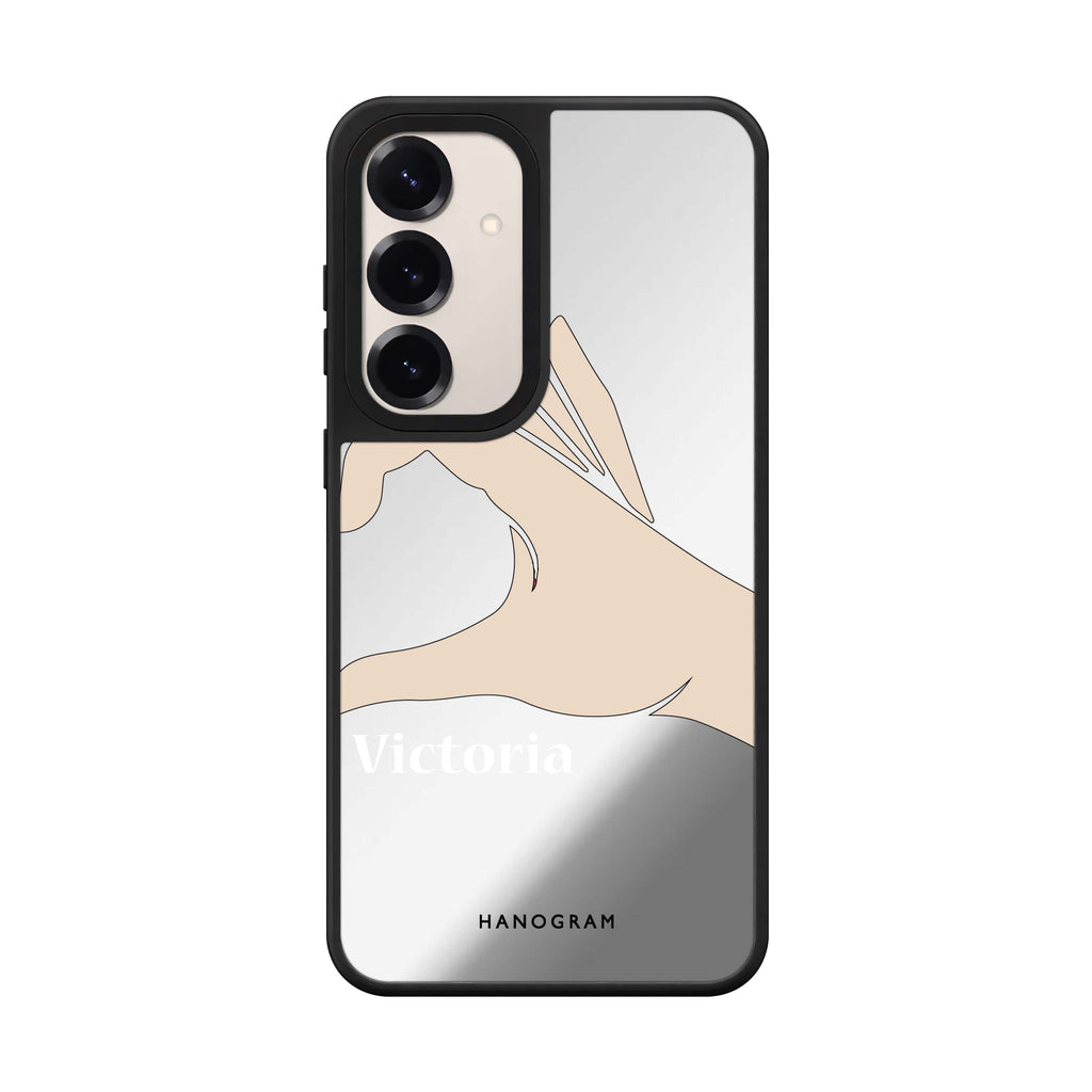 Custom name Right Hand Heart Samsung Galaxy mirror case front view