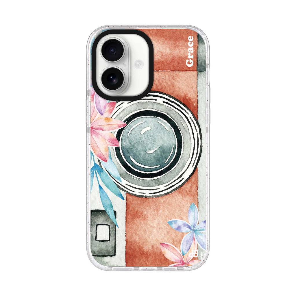 Watercolor Camera personalized name iPhone 17 ultra clear MagSafe case, front product view