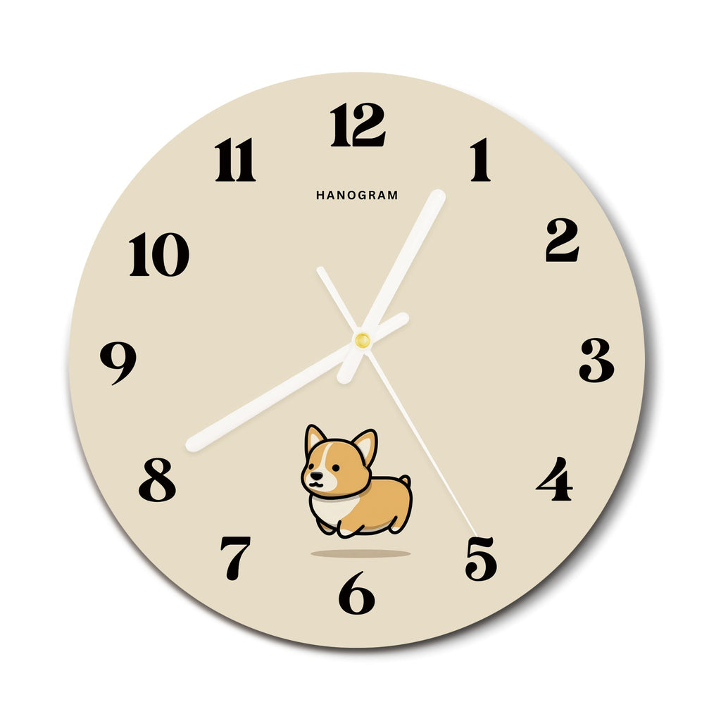 Corgi Dash premium glass wall clock, dog home decor clock, main view