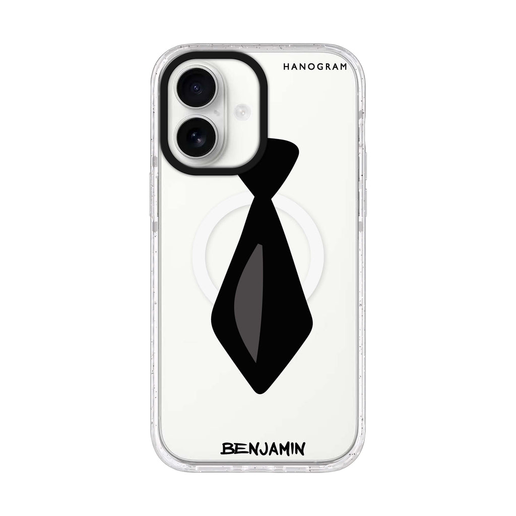 Tie personalized name iPhone 17 ultra clear MagSafe case, front product view