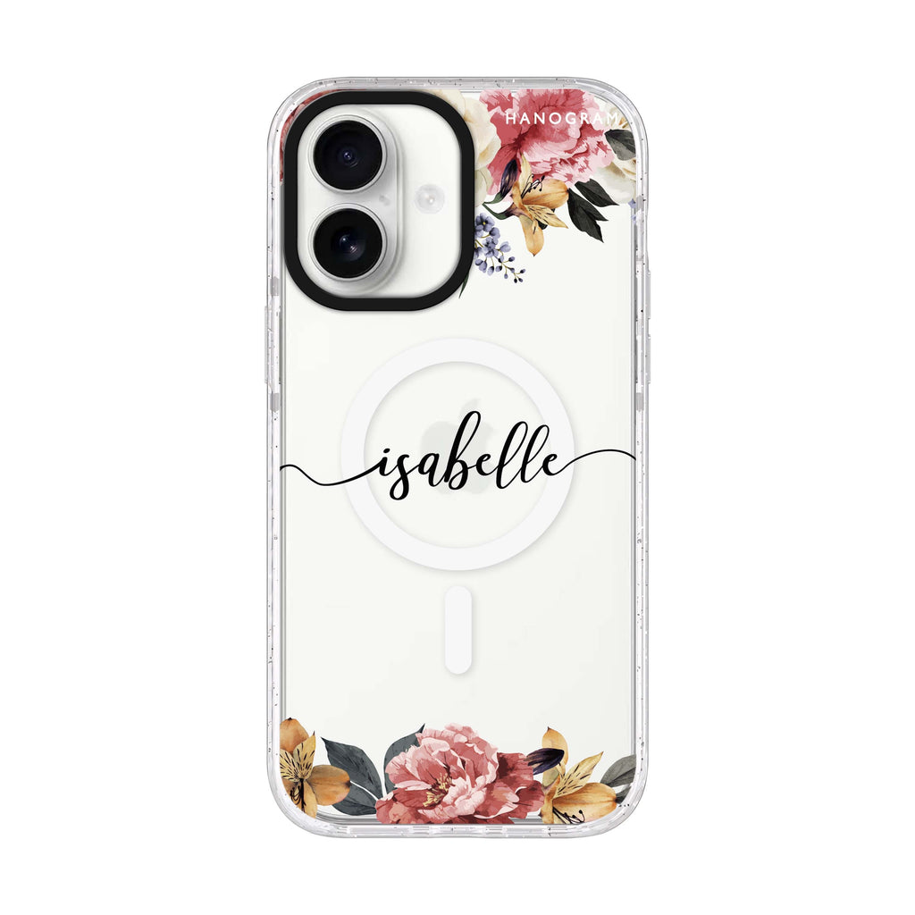 Art of Classic Floral personalized name iPhone 17 ultra clear MagSafe case, front product view