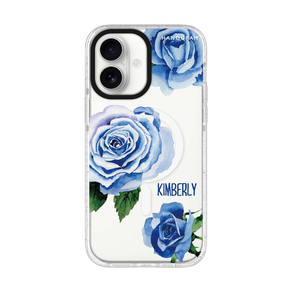 Blue Rose personalized name iPhone 17 ultra clear MagSafe case, front product view