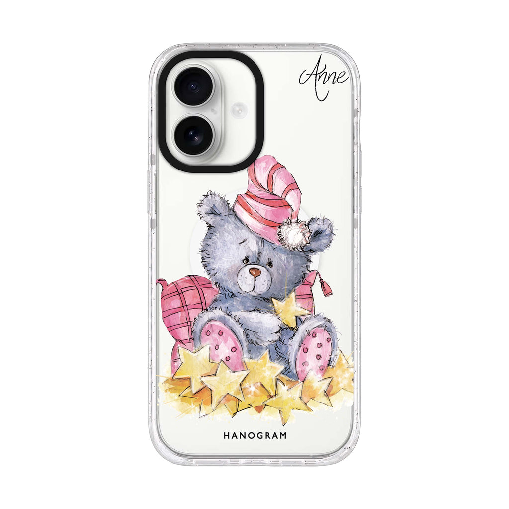 Star Bear personalized name iPhone 17 ultra clear MagSafe case, front product view