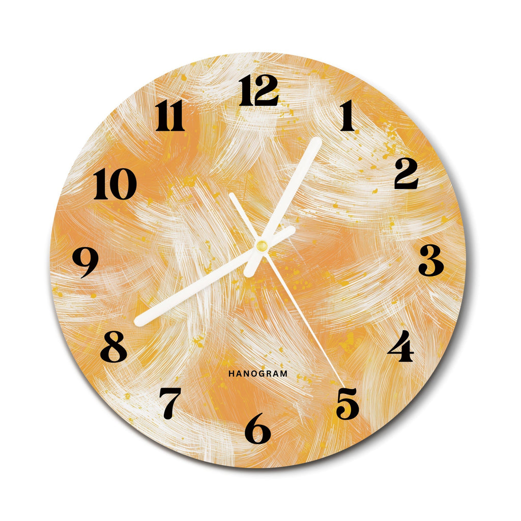 Sunset Brushstorm premium glass wall clock, modern abstract home decor clock, main view