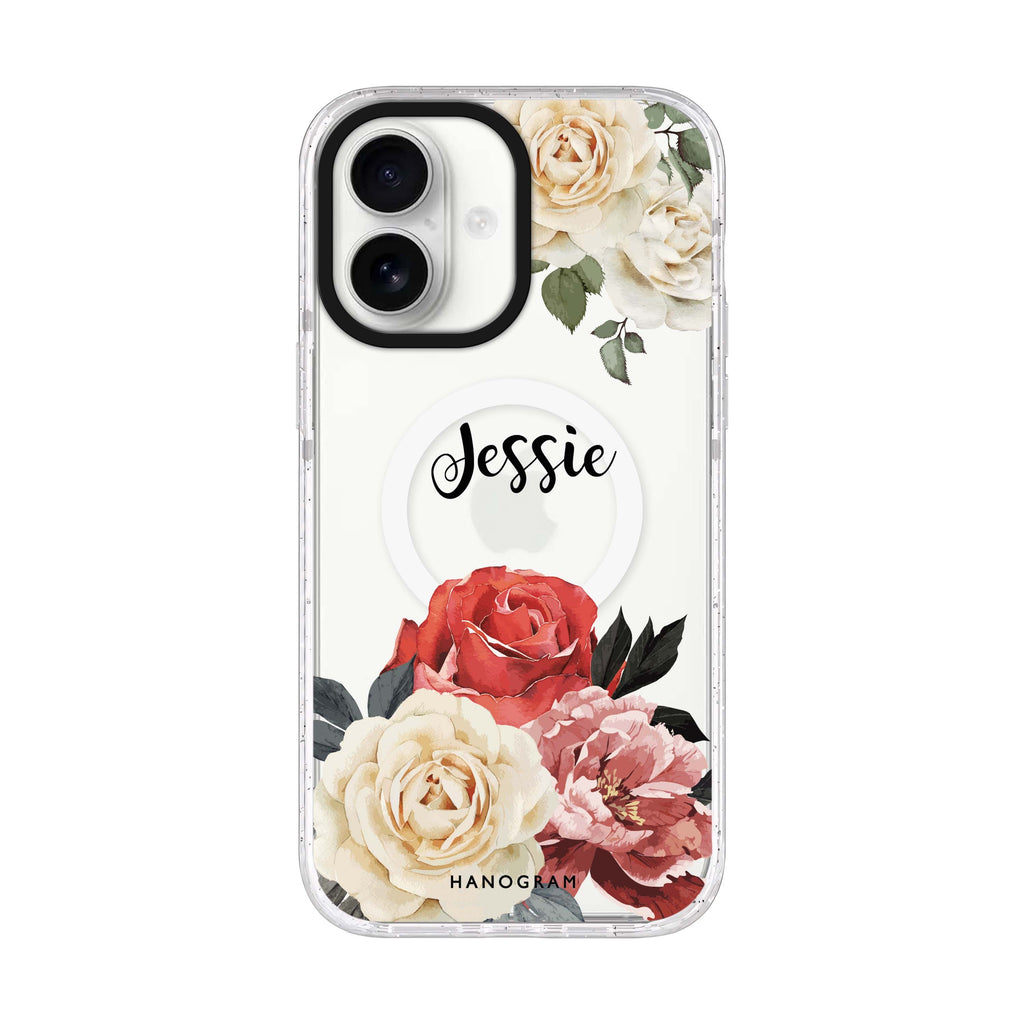 Vintage Floral personalized name iPhone 17 ultra clear MagSafe case, front product view