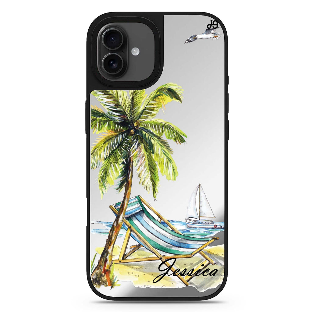 Summer on the beach personalized name tropical design iPhone 17 mirror case