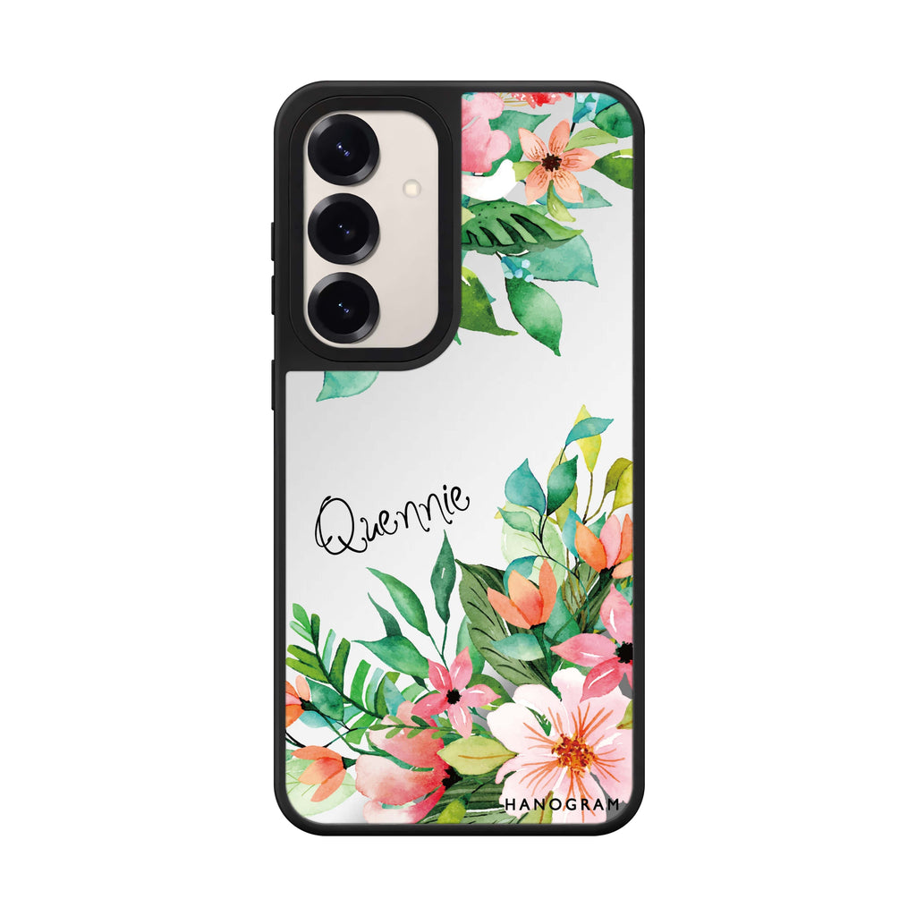 Custom name Flower Inspiration Samsung Galaxy mirror case front view